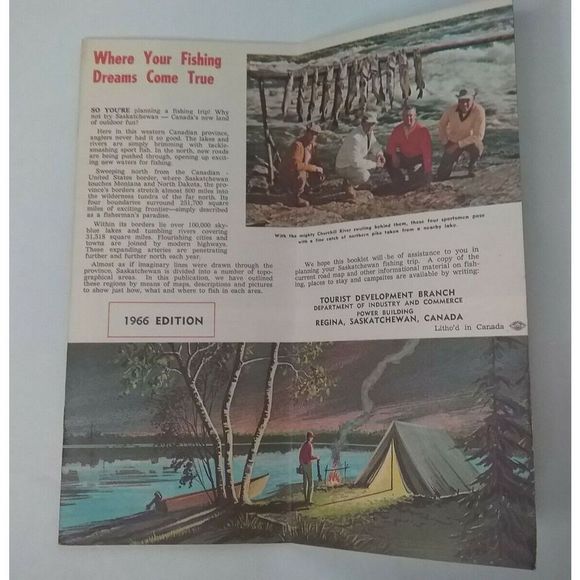 Vintage 1960s Official Saskatchewan Invites Angler Fishing Travel Map Guide Fish - Picture 9 of 12